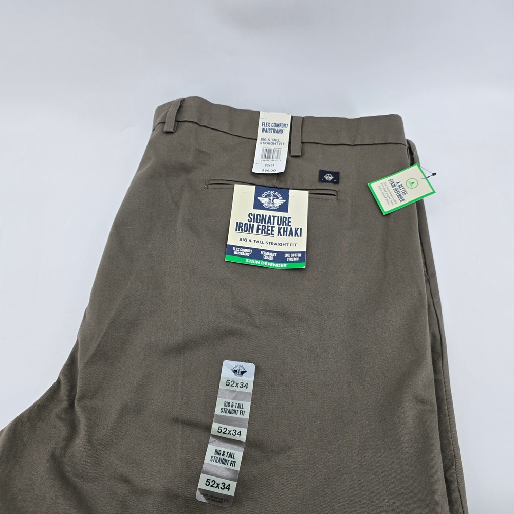 Dockers Signature Iron Free Khaki Pants Mens Big & Tall Olive-Brown 52x34 NWT